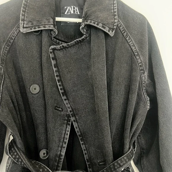 Zara Charcoal Denim Belted Coat - Picture 3 of 5